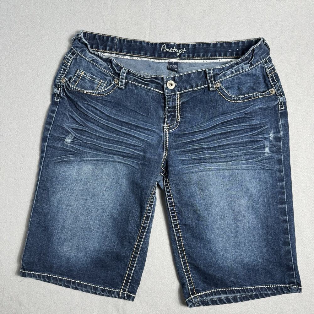 Amethyst Women’s Denim Bermuda Shorts Size 18 Blue Stretch Mid Rise Jean Shorts